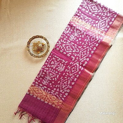 Matarangi Blue & Purple Semi Tussar Batik Print saree