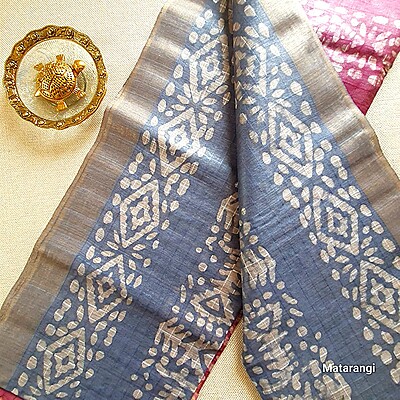Matarangi Blue & Purple Semi Tussar Batik Print saree