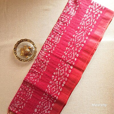 Matarangi Red and Pale Mauve Semi Tussar Batik Print saree