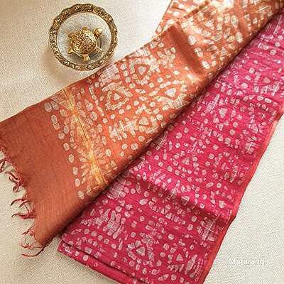 Matarangi Red and Pale Mauve Semi Tussar Batik Print saree