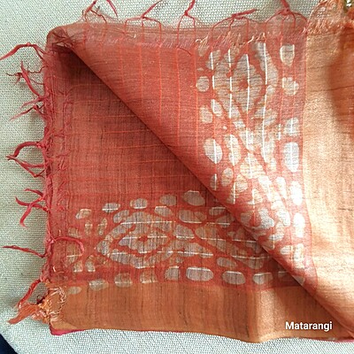Matarangi Red and Pale Mauve Semi Tussar Batik Print saree