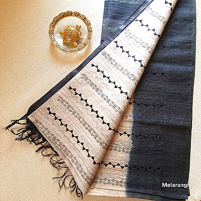 Matarangi Offwhite & Black Semi Tussar Embroidered saree Matarangi Offwhite & Black Semi Tussar Embroidered saree