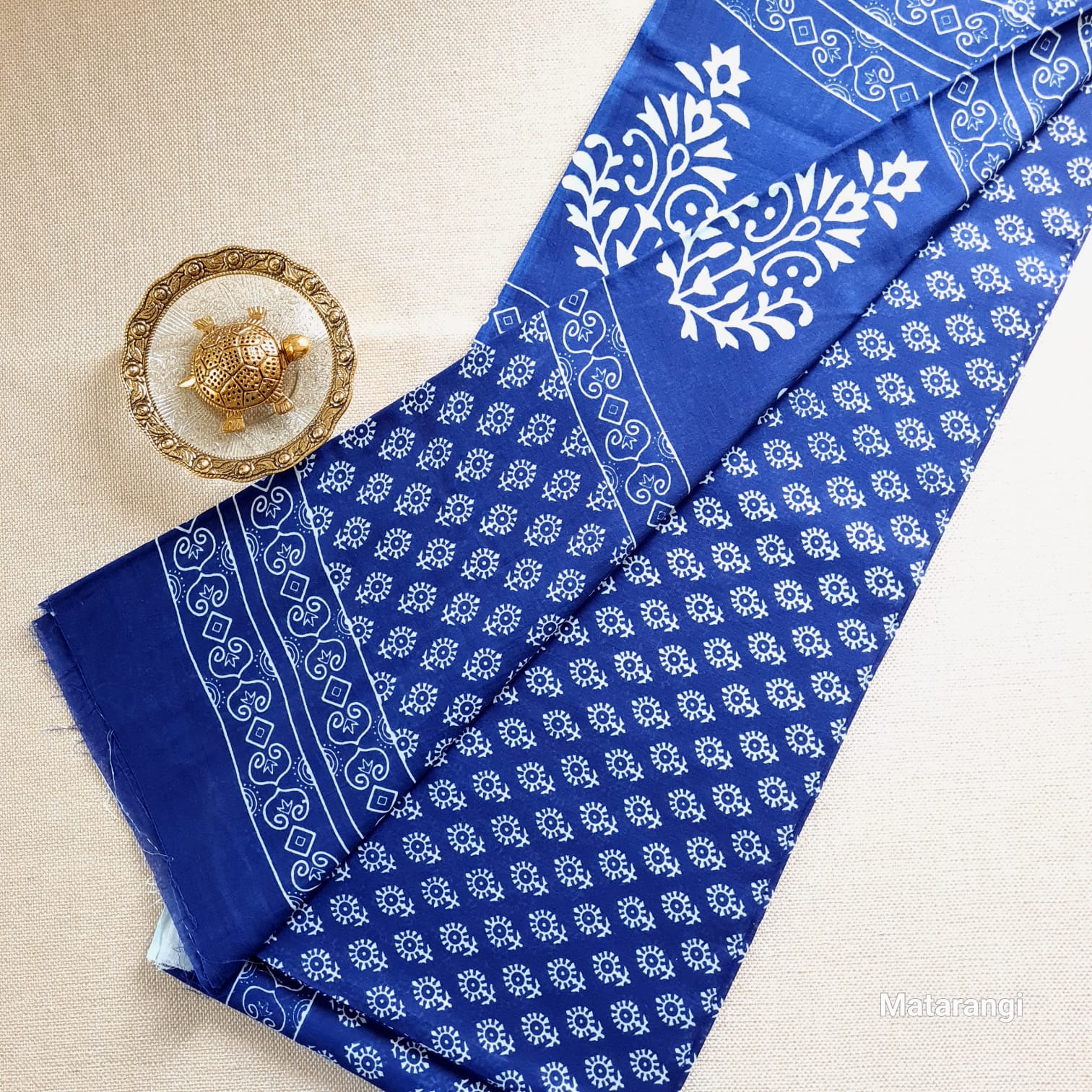 Indigo Mulcotton Saree Floral Design Indigo Mulcotton Saree Floral Design