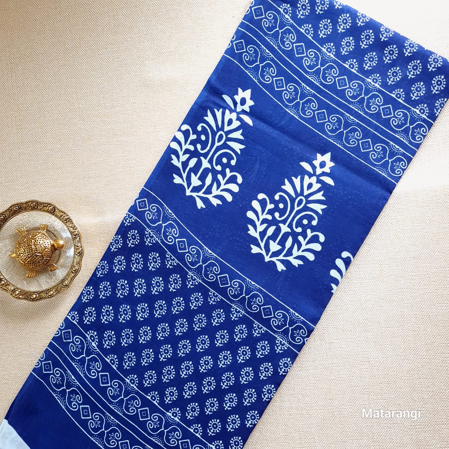 Indigo Mulcotton Saree Floral Design Indigo Mulcotton Saree Floral Design