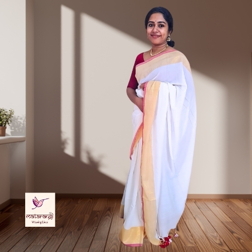 Matarangi Cream & Red Mul Cotton Kerala Saree Matarangi Cream & Red Mul Cotton Kerala Saree