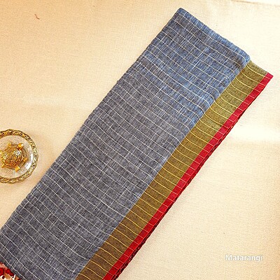 Matarangi Grey Organic Linen Check Saree Matarangi Grey Organic Linen Check Saree