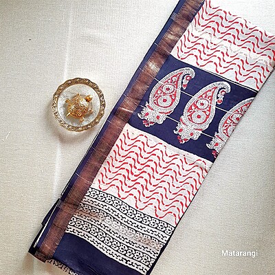 Matarangi Black & Cream Broad Border Maheshwari Silk Saree