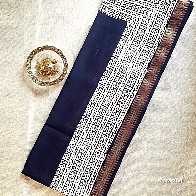 Matarangi Black & Cream Broad Border Maheshwari Silk Saree