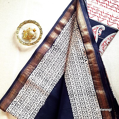 Matarangi Black & Cream Broad Border Maheshwari Silk Saree
