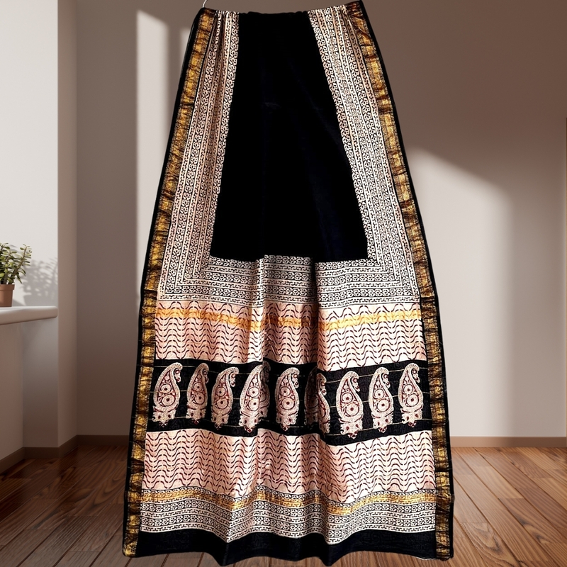 Matarangi Black & Cream Broad Border Maheshwari Silk Saree