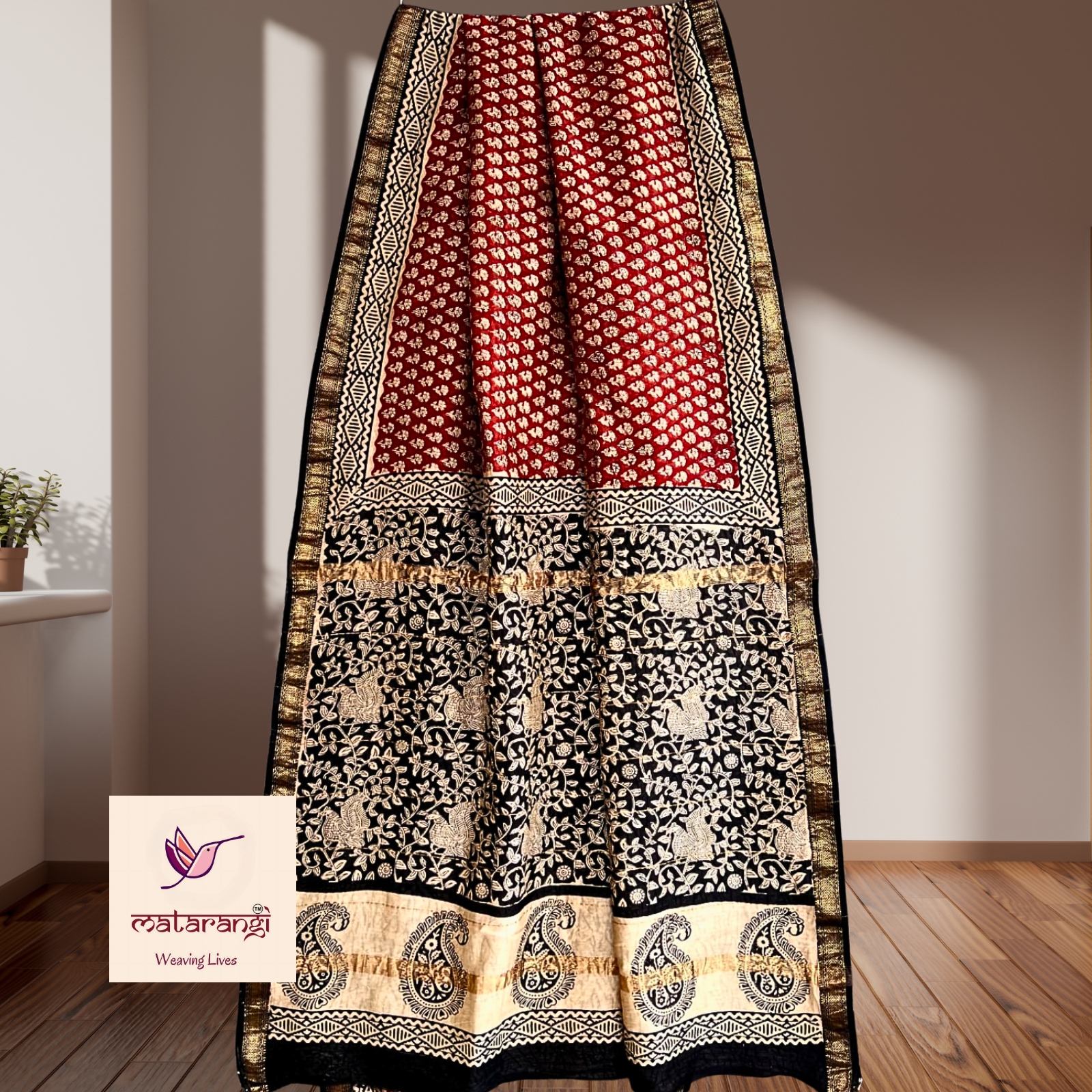 Matarangi Maroon Floral Maheshwari Silk Saree