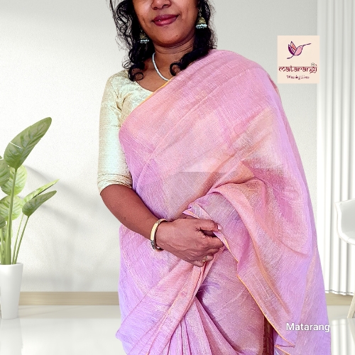 Matarangi Pastel Peach Tissue Linen Saree Matarangi Pastel Peach Tissue Linen Saree