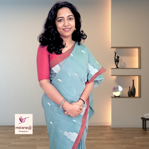 Matarangi Light Greyish Green Handloom Khadi Cotton Temple Design Saree Matarangi Light Greyish Green Handloom Khadi Cotton Temple Design Saree