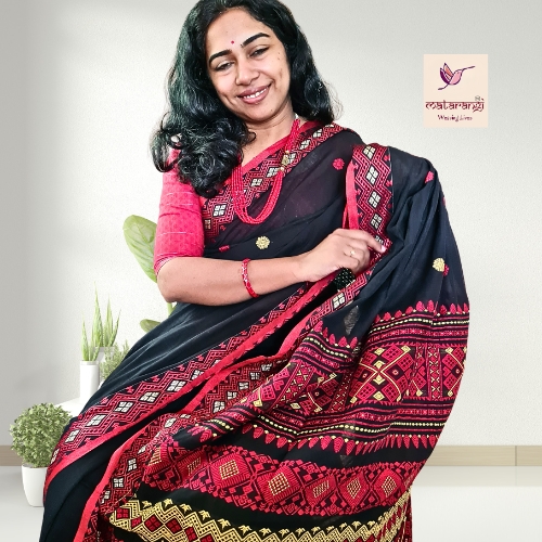 Matarangi Black Handloom Muslin Cotton Jamdani Saree Matarangi Black Handloom Muslin Cotton Jamdani Saree