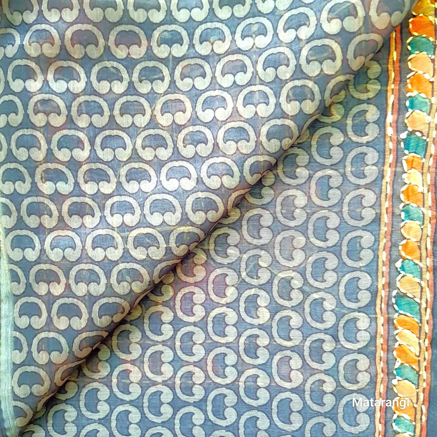 Brown Kalamkari Kantha Chanderi Saree