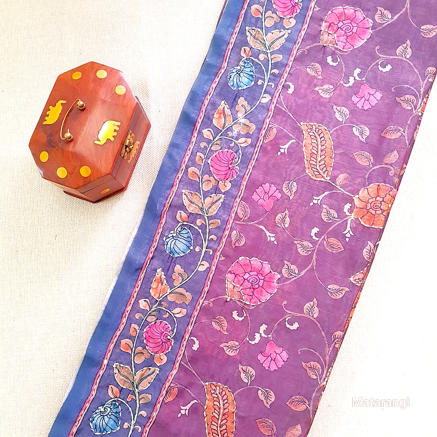 Brown Kalamkari Kantha Chanderi Saree