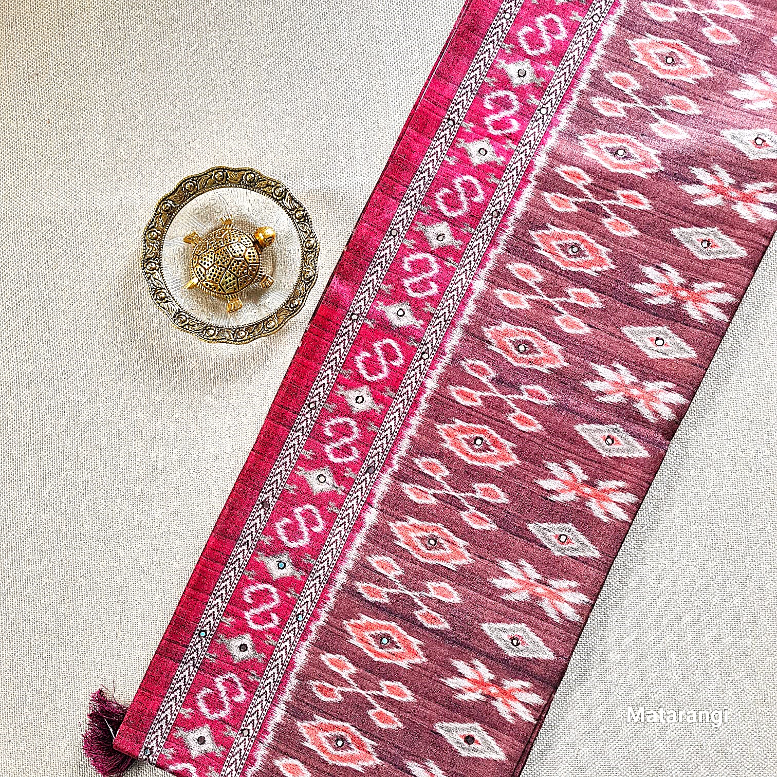 Brown Ikkat Manipuri Aari Work Blended Silk Saree Brown Ikkat Manipuri Aari Work Blended Silk Saree