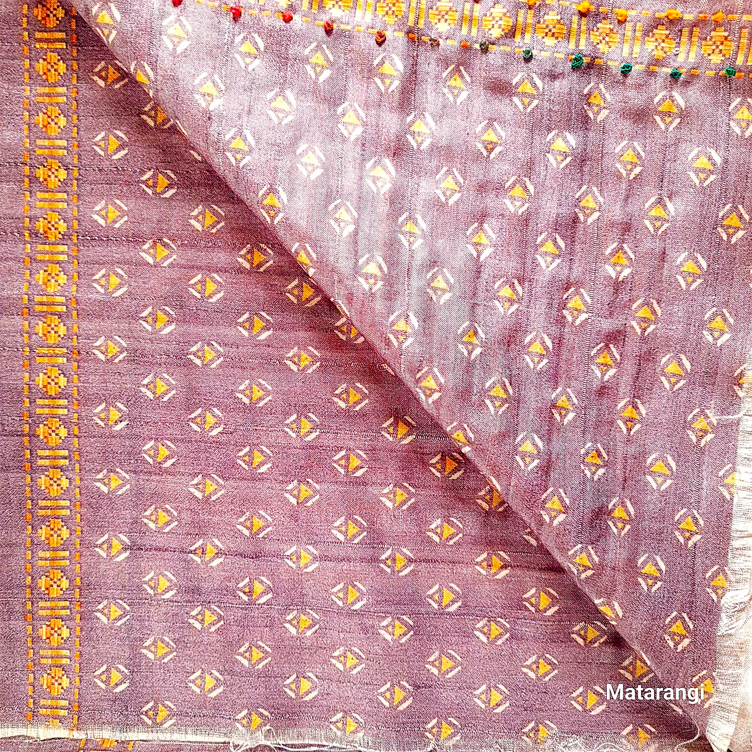 Matarangi Light Peach Blended Tussar French Knot Saree Matarangi Light Peach Blended Tussar French Knot Saree