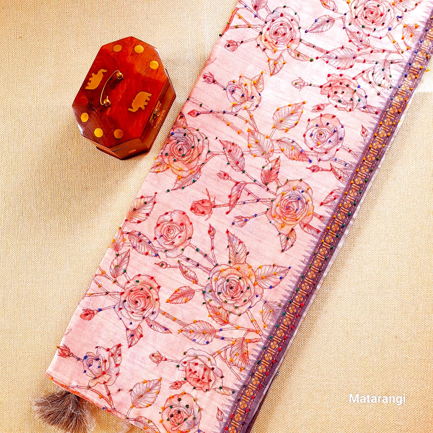 Matarangi Light Peach Blended Tussar French Knot Saree Matarangi Light Peach Blended Tussar French Knot Saree