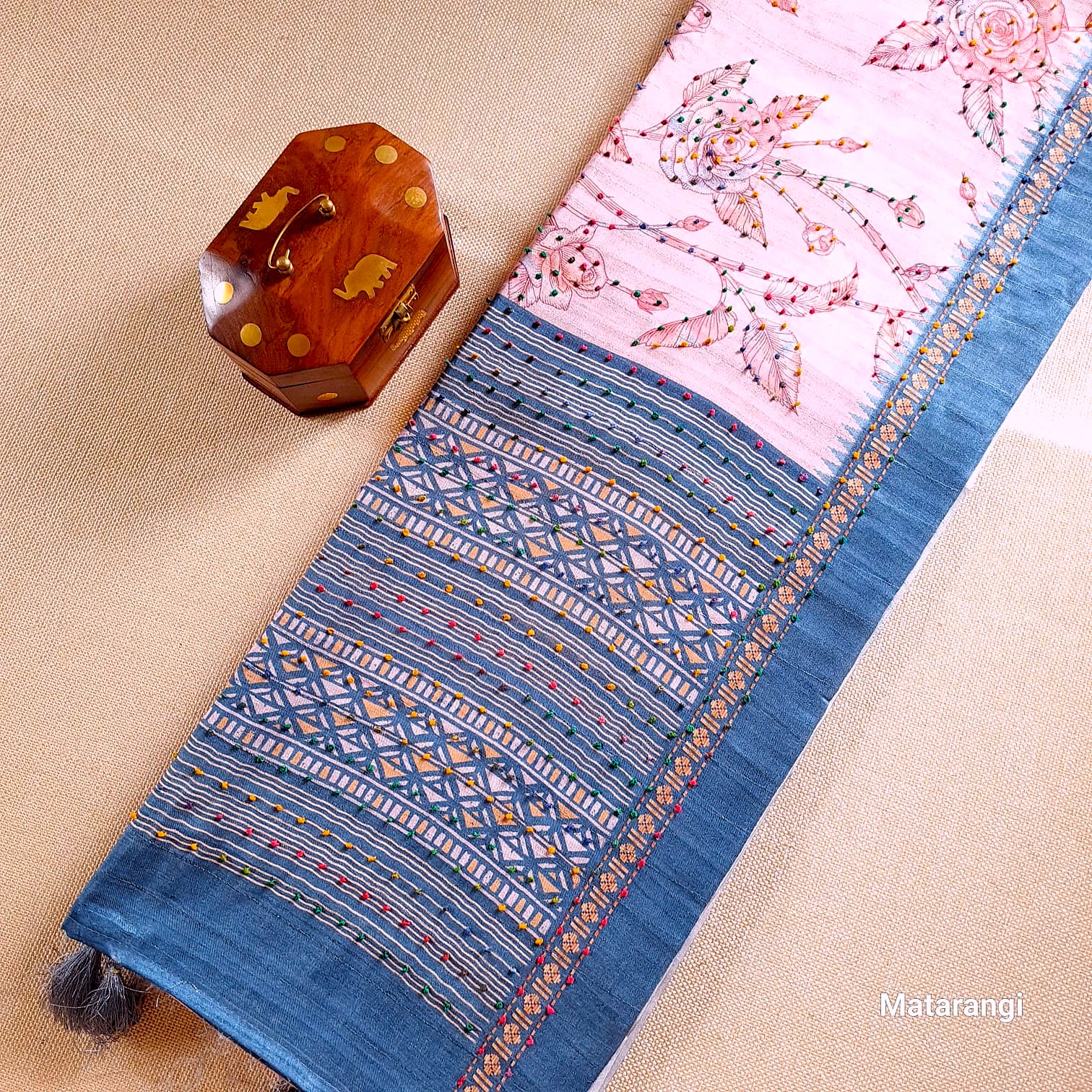 Matarangi Light Rose Blended Tussar French Knot Saree
