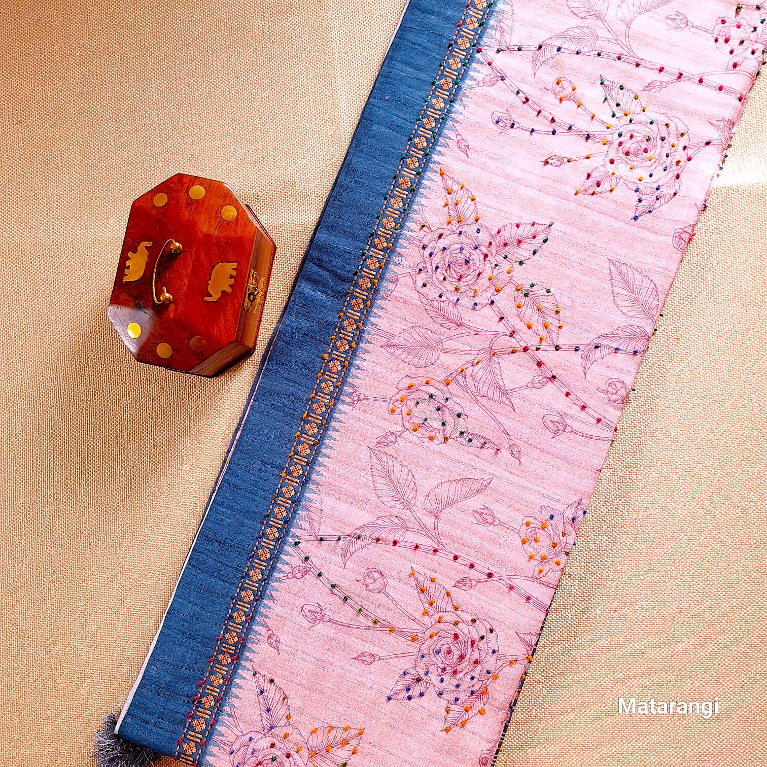 Matarangi Light Rose Blended Tussar French Knot Saree