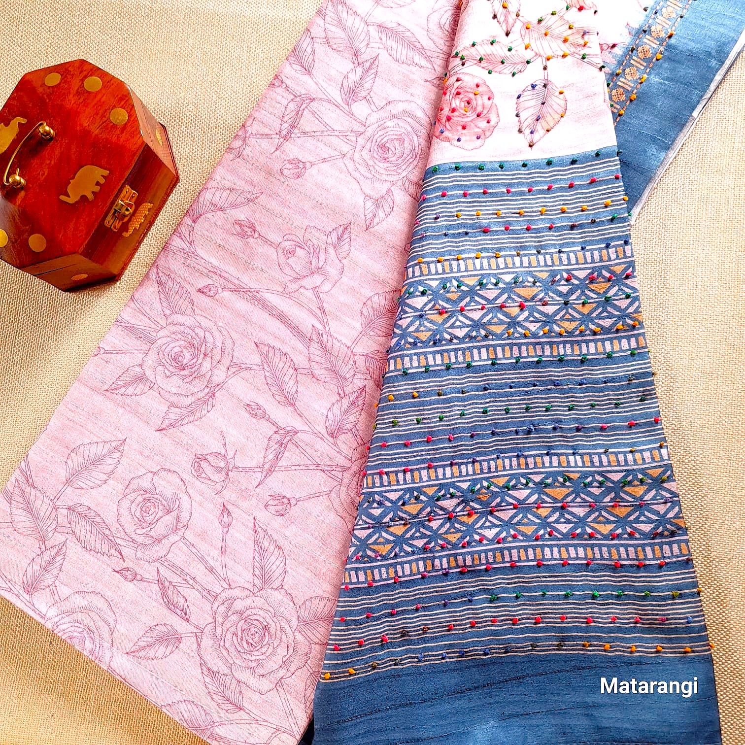 Matarangi Light Rose Blended Tussar French Knot Saree