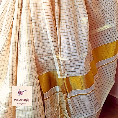 Matarangi Handloom Tissue Kerala Set Saree Small Checks Matarangi Handloom Tissue Kerala Set Saree Small Checks