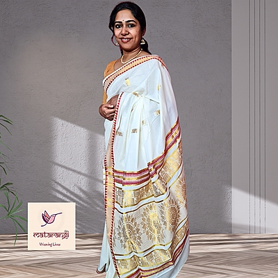 Matarangi Handloom Kerala Set Saree Red temple Border Matarangi Handloom Kerala Set Saree Red temple Border