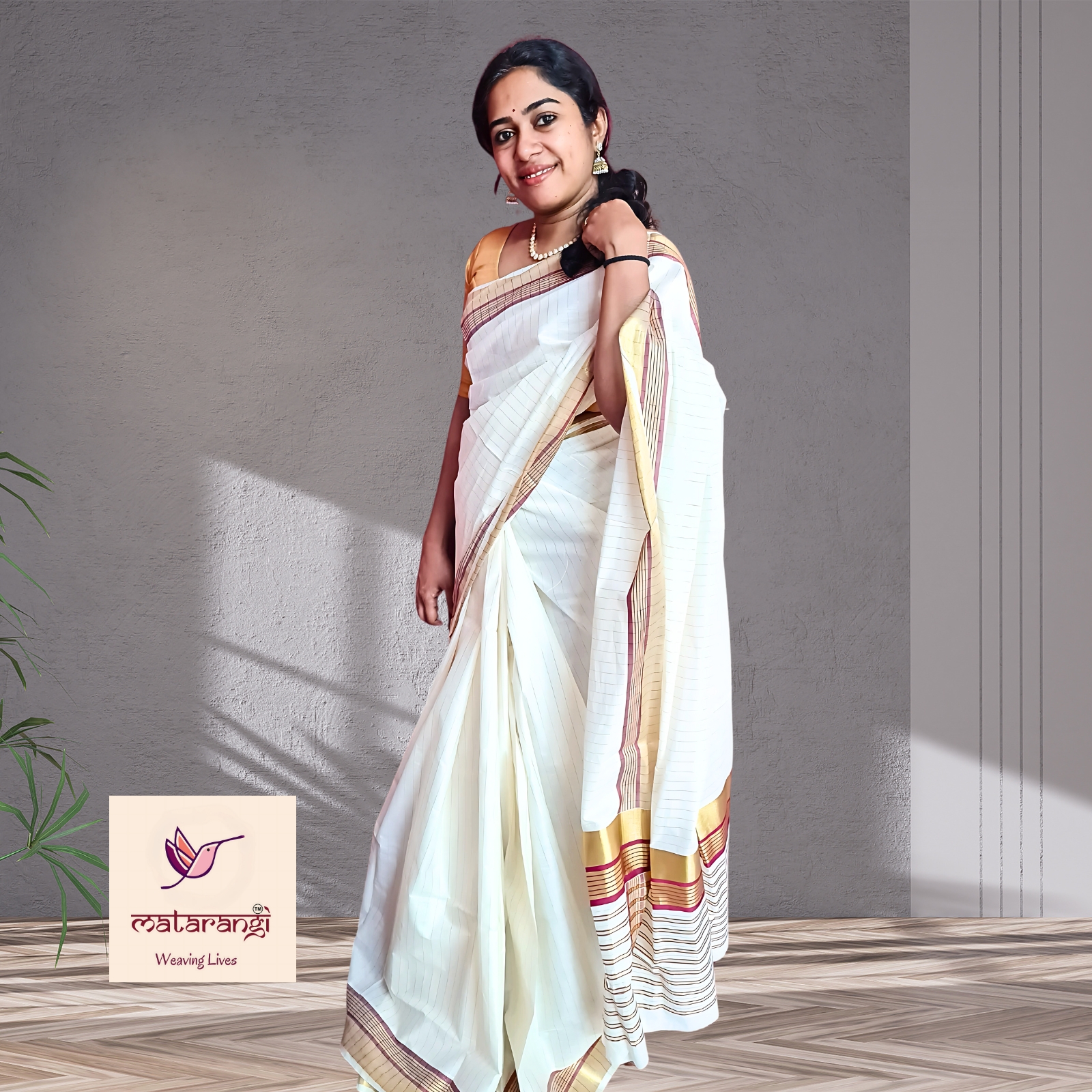 Matarangi Handloom Kerala Set Saree Striped Maroon Matarangi Handloom Kerala Set Saree Striped Maroon
