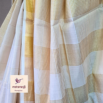Matarangi Handloom Tissue Kerala Set Saree Striped Checks Matarangi Handloom Tissue Kerala Set Saree Striped Checks