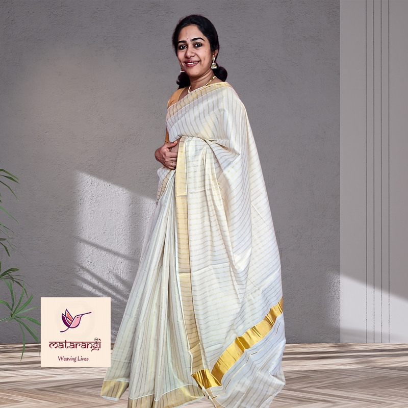 Matarangi Handloom Tissue Kerala Set Saree Broad Checks Matarangi Handloom Tissue Kerala Set Saree Broad Checks