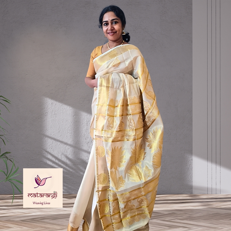 Matarangi Handloom Tissue Kerala Set Saree Round Floral Butas Matarangi Handloom Tissue Kerala Set Saree Round Floral Butas