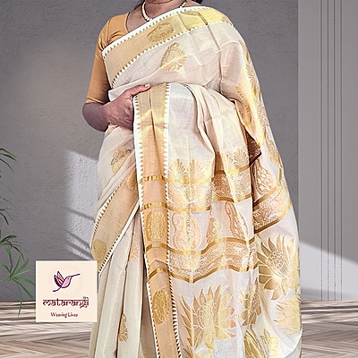 Matarangi Handloom Tissue Kerala Set Saree Round Floral Butas Matarangi Handloom Tissue Kerala Set Saree Round Floral Butas