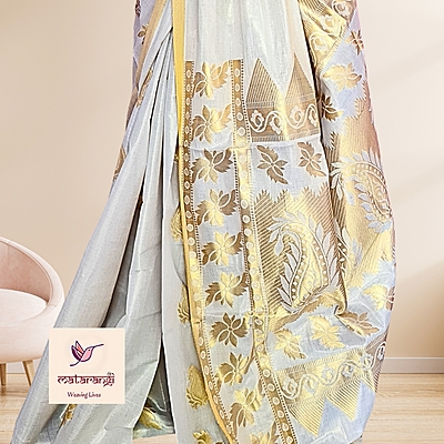 Matarangi Handloom Tissue Kerala Set Saree Oval Floral Butas Matarangi Handloom Tissue Kerala Set Saree Oval Floral Butas