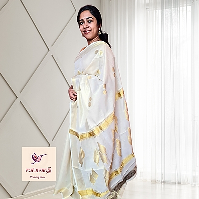 Matarangi Handloom Tissue Kerala Set Saree Leaf Design Matarangi Handloom Tissue Kerala Set Saree Leaf Design