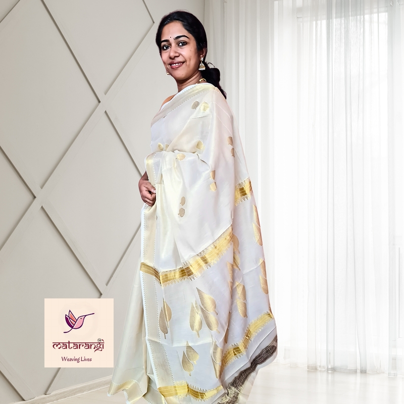 Matarangi Handloom Tissue Kerala Set Saree Leaf Design Matarangi Handloom Tissue Kerala Set Saree Leaf Design