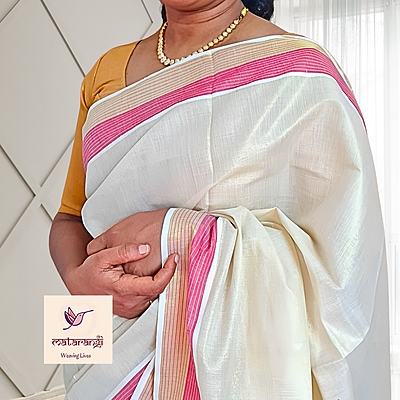 Matarangi Striped Border Handloom Tissue Kerala Set Saree Matarangi Striped Border Handloom Tissue Kerala Set Saree