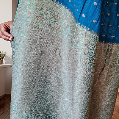 Matarangi  Blue Teal Khadi Georgette Saree