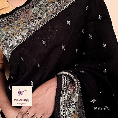 Matarangi Black  Woven Tussar Silk Saree