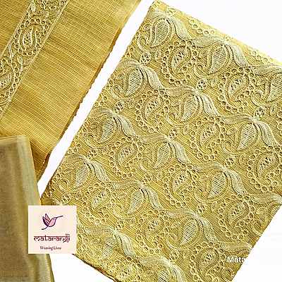 Yellow Embroidered Kota Doria Salwar Material