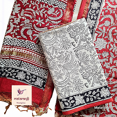 Matarangi Maroon Chanderi Silk HB Print Salwar Material Matarangi Maroon Chanderi Silk HB Print Salwar Material