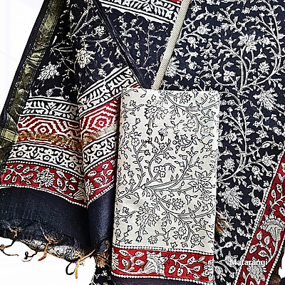 Matarangi Black Chanderi Silk HB Print Salwar Material