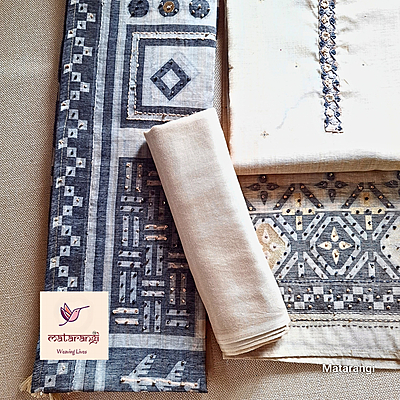 Matarangi Cream & Black Khadi Silk Cotton Jamdani French Knot Salwar Material Matarangi Cream & Black Khadi Silk Cotton Jamdani French Knot Salwar Material