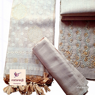 Matarangi Beige Khadi Silk Cotton Jamdani with Handstitch Salwar Material