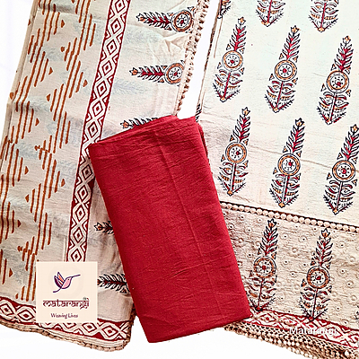 Matarangi Beige & Maroon Pure Mulcotton HB Print Salwar Material Matarangi Beige & Maroon Pure Mulcotton HB Print Salwar Material