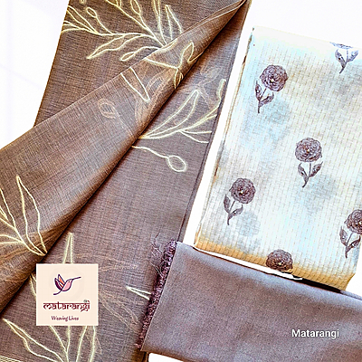 Matarangi Cream & Grey Silk Cotton Salwar Material Matarangi Cream & Grey Silk Cotton Salwar Material