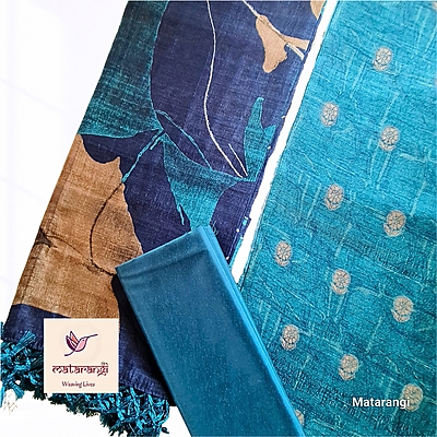 Matarangi Teal Blue Tussar Silk Salwar Material Matarangi Teal Blue Tussar Silk Salwar Material