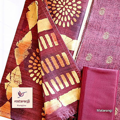 Matarangi Grape Vine Tussar Silk Salwar Material Matarangi Grape Vine Tussar Silk Salwar Material