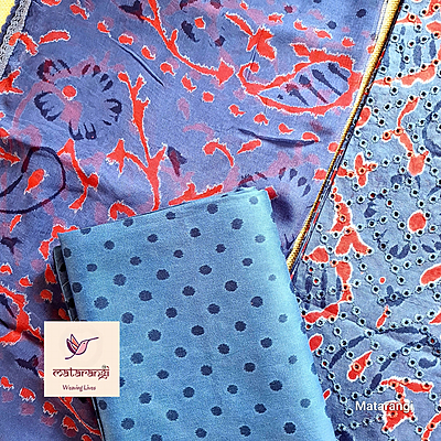 Matarangi Blue & Red Hakoba Cotton Salwar Material Matarangi Blue & Red Hakoba Cotton Salwar Material