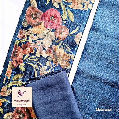 Matarangi Navy Blue Tussar Silk Salwar Material Matarangi Navy Blue Tussar Silk Salwar Material